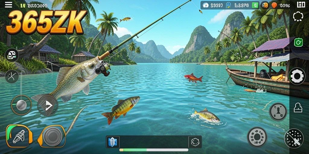 Screenshot gameplay 365ZK menunjukkan suasana memancing yang realistis.