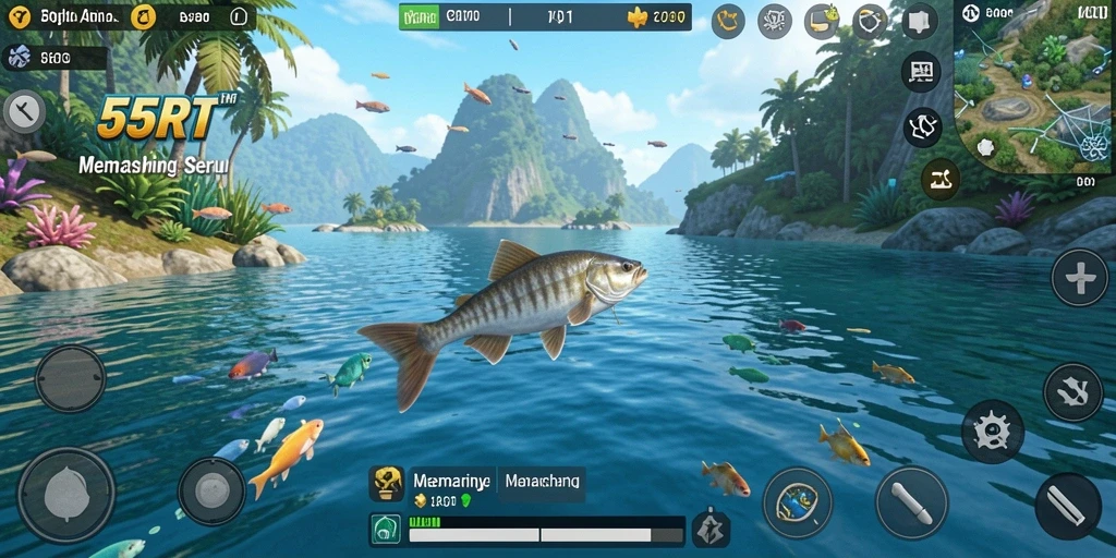 Gameplay seru memancing di 55RT dengan grafik memukau.