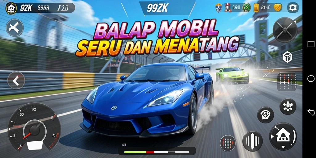Tampilan gameplay 99ZK yang seru dan menegangkan saat balapan.
