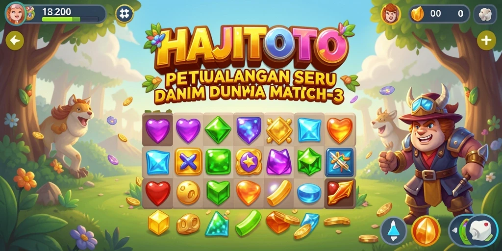 Tampilan gameplay seru dari HAJITOTO, permainan Match-3 penuh warna.