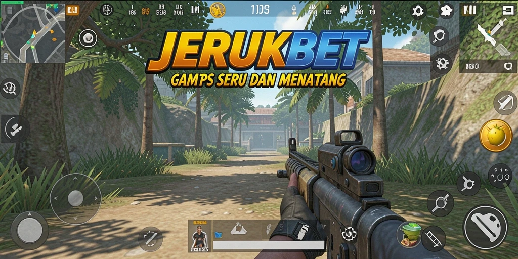 Tampilan gameplay menegangkan JERUKBET dengan aksi TPS seru.