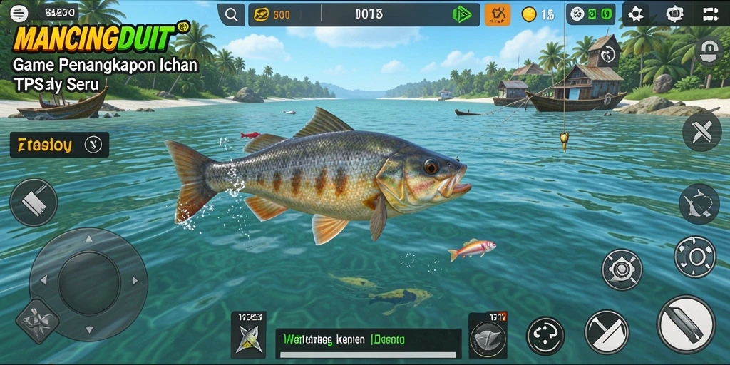 Gameplay seru MANCINGDUIT dengan aksi menangkap ikan.