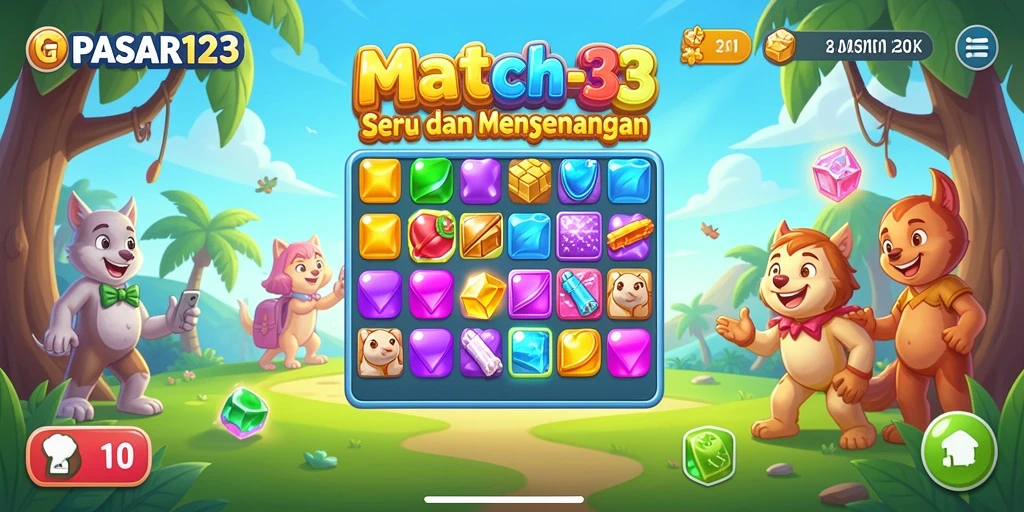 Tampilan gameplay seru dari PASAR123 dalam genre Match-3.