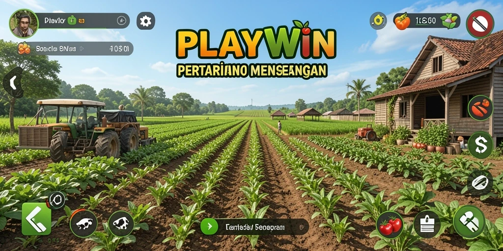 Tampilan gameplay PLAYWIN yang menarik dengan kebun yang indah.