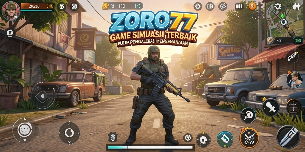 Gameplay ZORO77 menampilkan dunia simulasi yang kaya dan menarik.